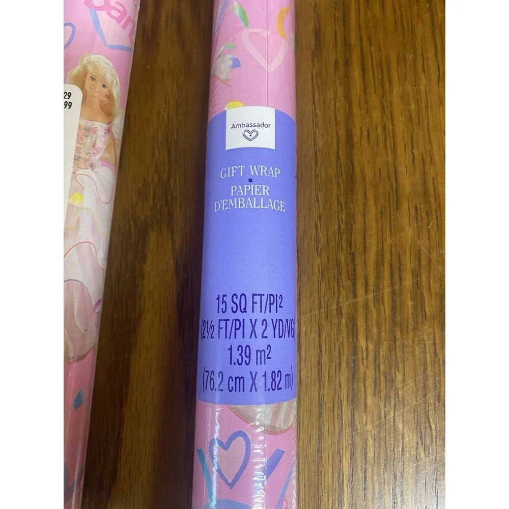Vtg 1996 BARBIE Gift Wrap Happy Birthday Wrapping Paper Roll 15 Sq Ft Lot Of 2